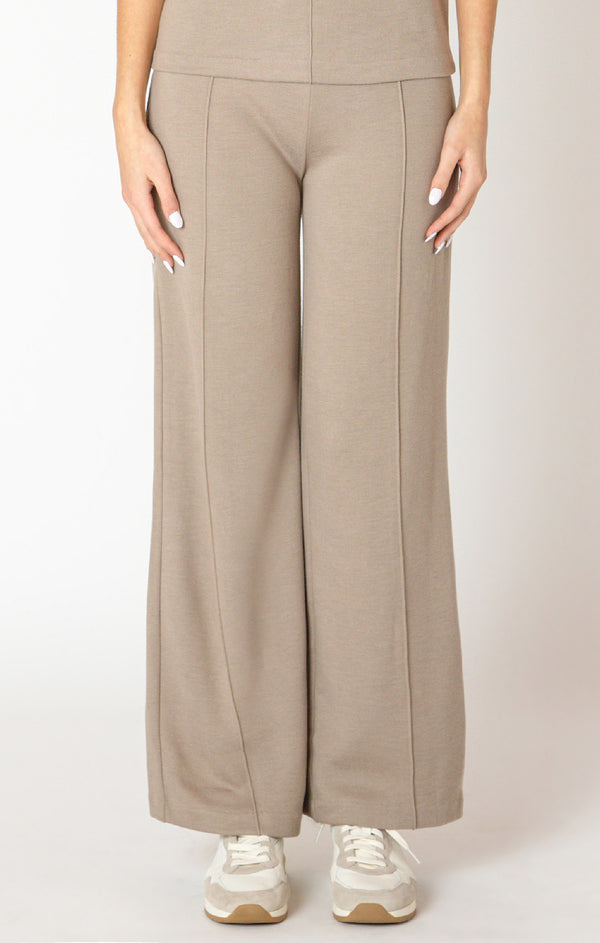 Wide Leg Seam Detail Pants Almond