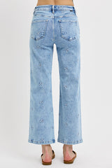 Embroidered Floral High Rise Crop Jeans Light