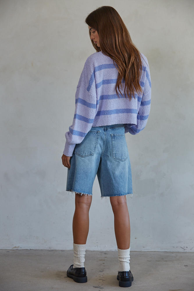 Rowan Striped Sweater Top Lilac Periwinkle