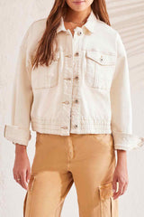 Smocked Waist Zip Cuff Jacket Ecru