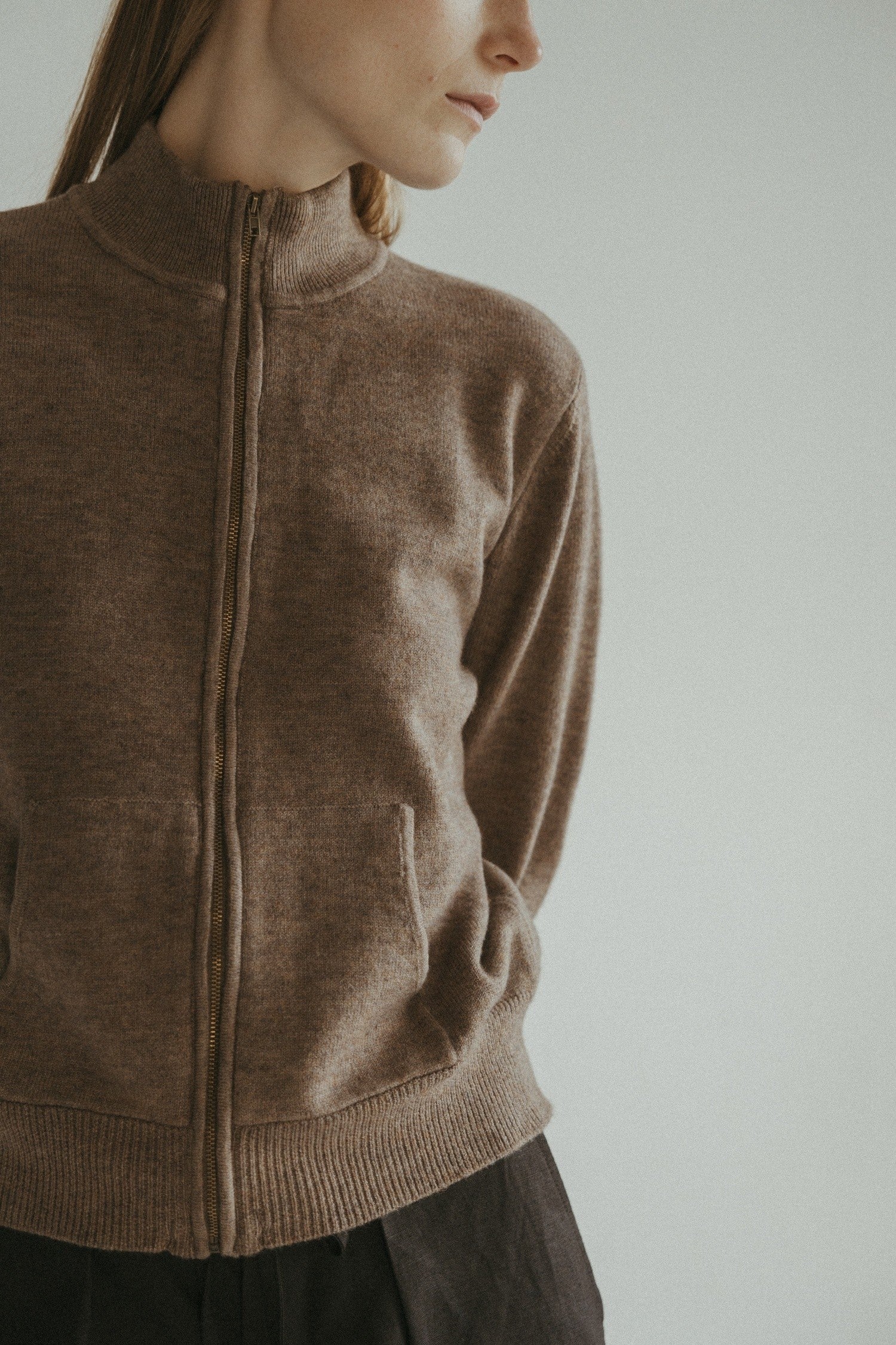 Allison Sweater Knit Zip Up Mocha