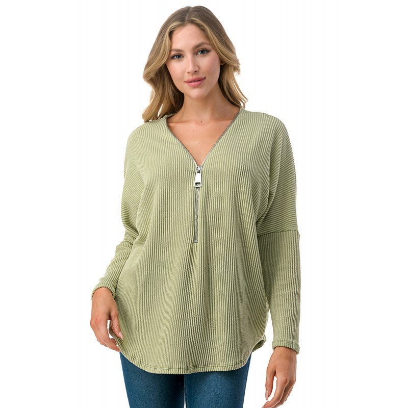 Dolman Zipper Top Lime Mini Rib