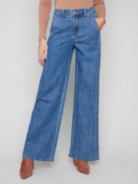 Slash Pocket Wide Leg Stretch Denim Pants Classic Blue