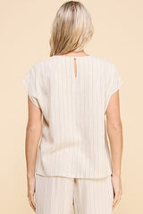 Pinstripe Vneck Linen Top Natural Stripe
