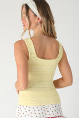 Chevron Stripe Lace Texture Square Neck Tank Pale Banana