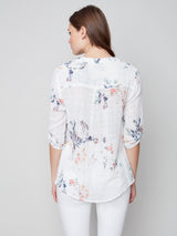 Printed Half Button Cotton Gauze Blouse Bouquet