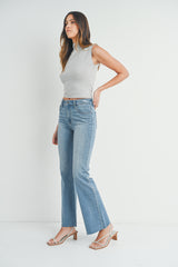 Distressed Raw Hem Flare Jeans Medium Denim