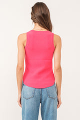 Cora High Neck Ribbed Tank Hibiscus