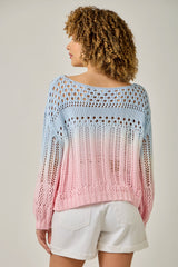 Ombre Waterdye Open Stitch Knit Pullover Blue + Pink