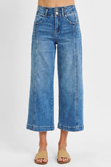 High Rise Crop Wide Leg Front Seam Detail Jeans Medium