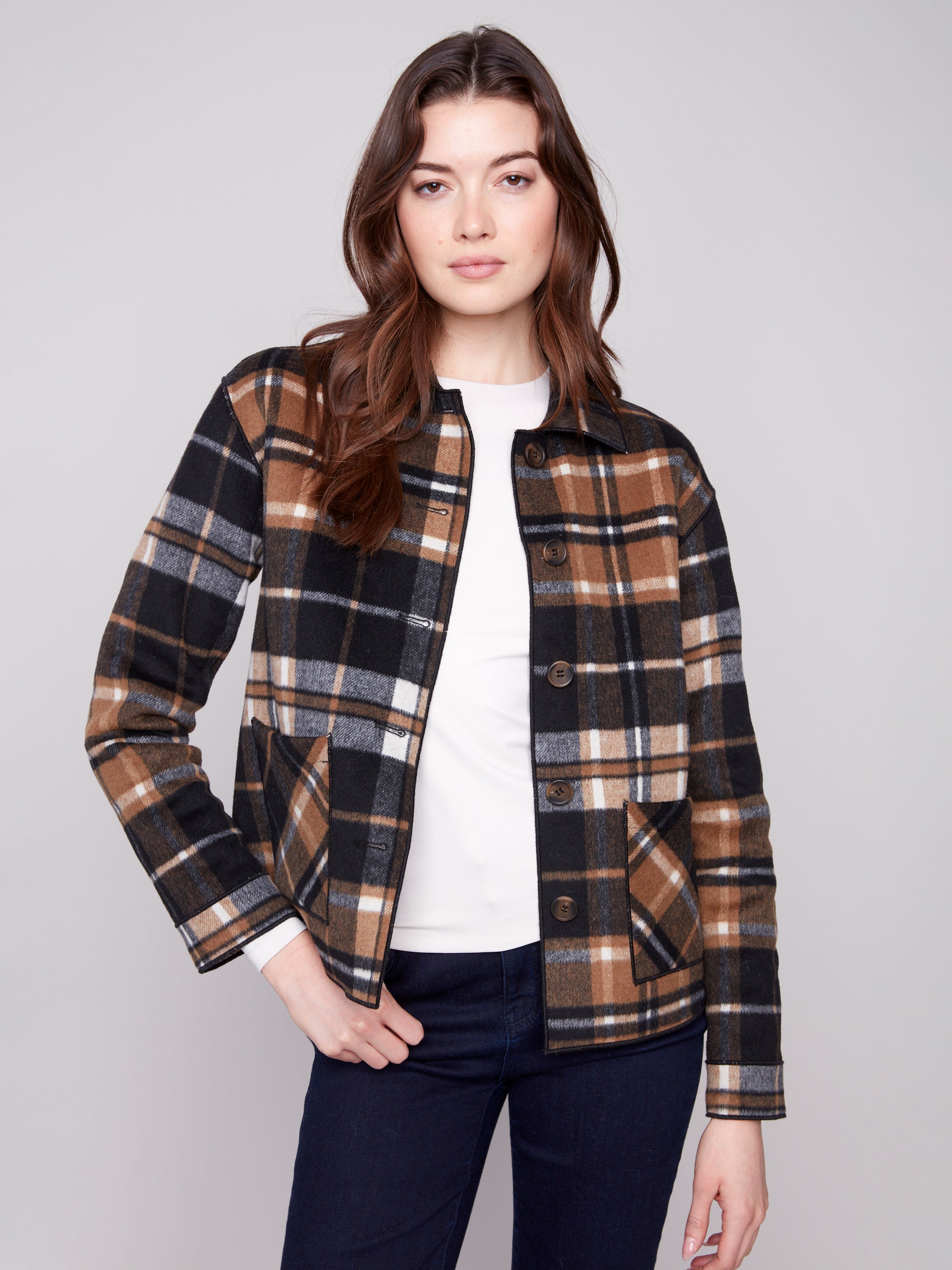 Reversible Plaid Oversized Jacket Cacao