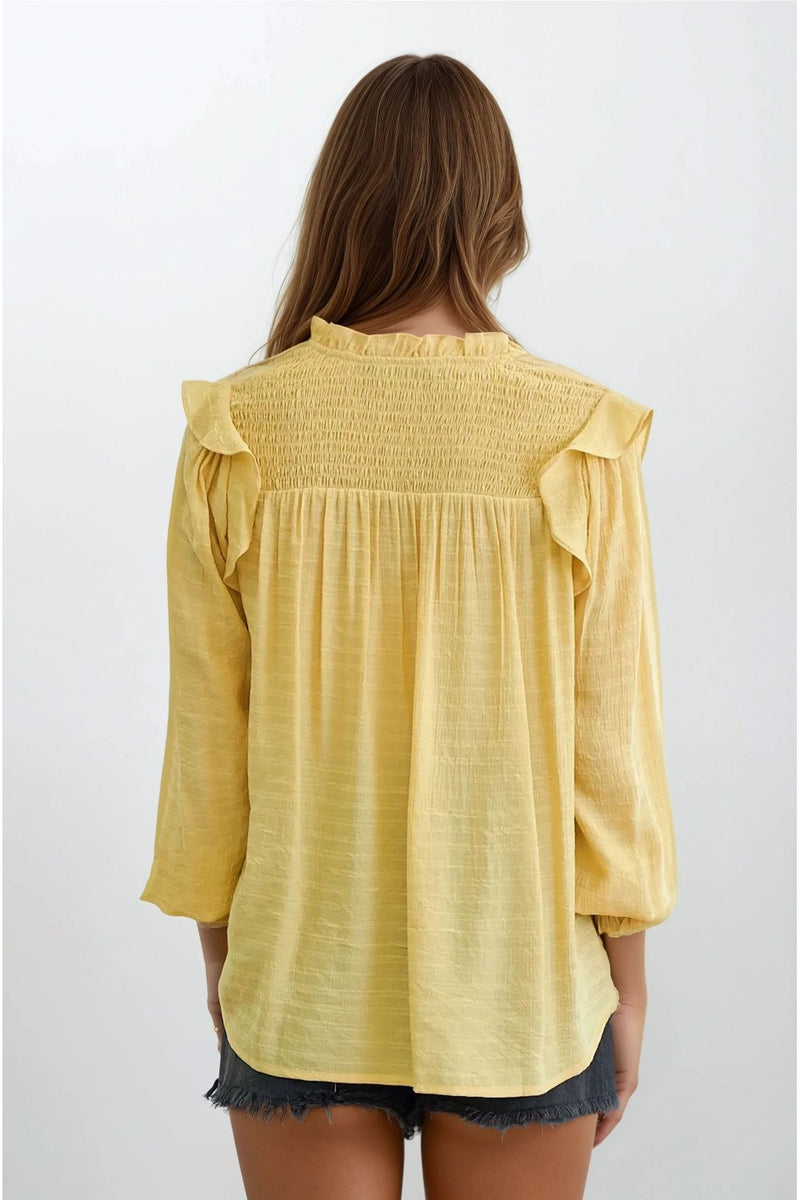 Smocked Yoke Ruffle Blouse Sunlight