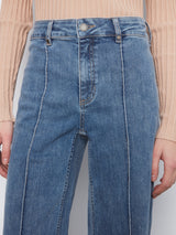 Pintuck Wide Leg Stretch Jeans Medium Blue