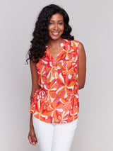 Printed Chest Pocket Sleeveless Top Groovy