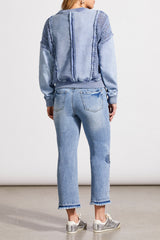 Mix Media Crochet Washed Raglan Pullover Light Blue Jay