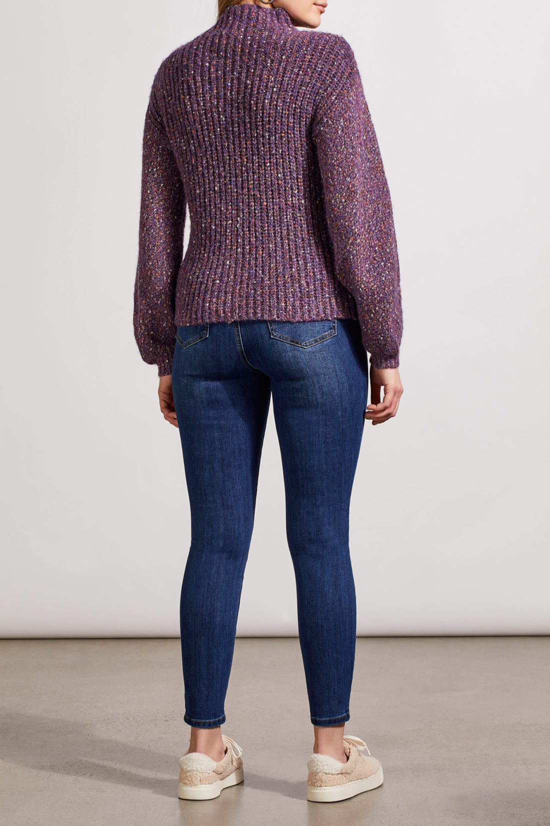 Funnel Neck Oversize Cable Knit Confetti Sweater Raisin