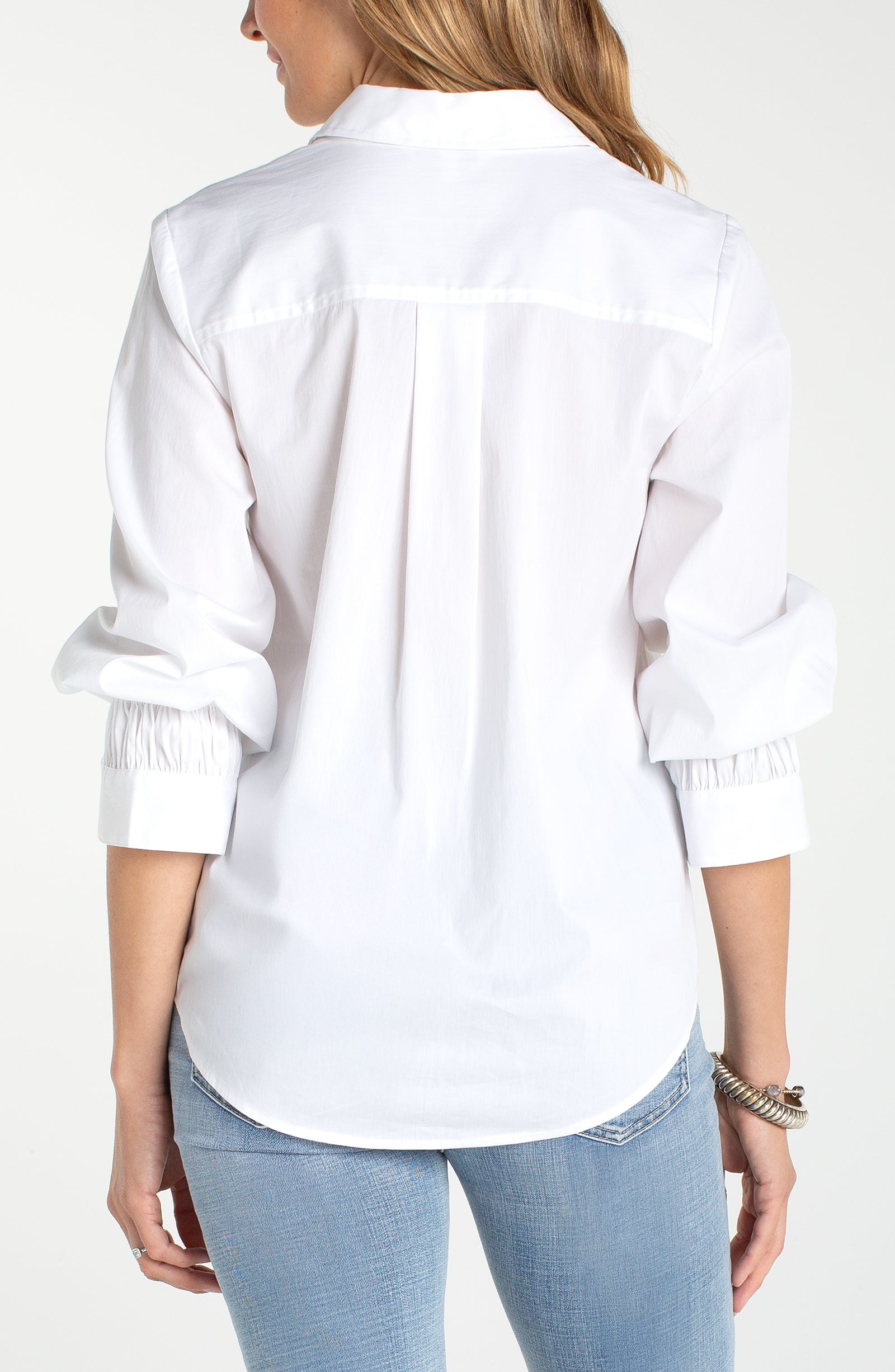 Adjustable Sleeve Button Down Shirt White
