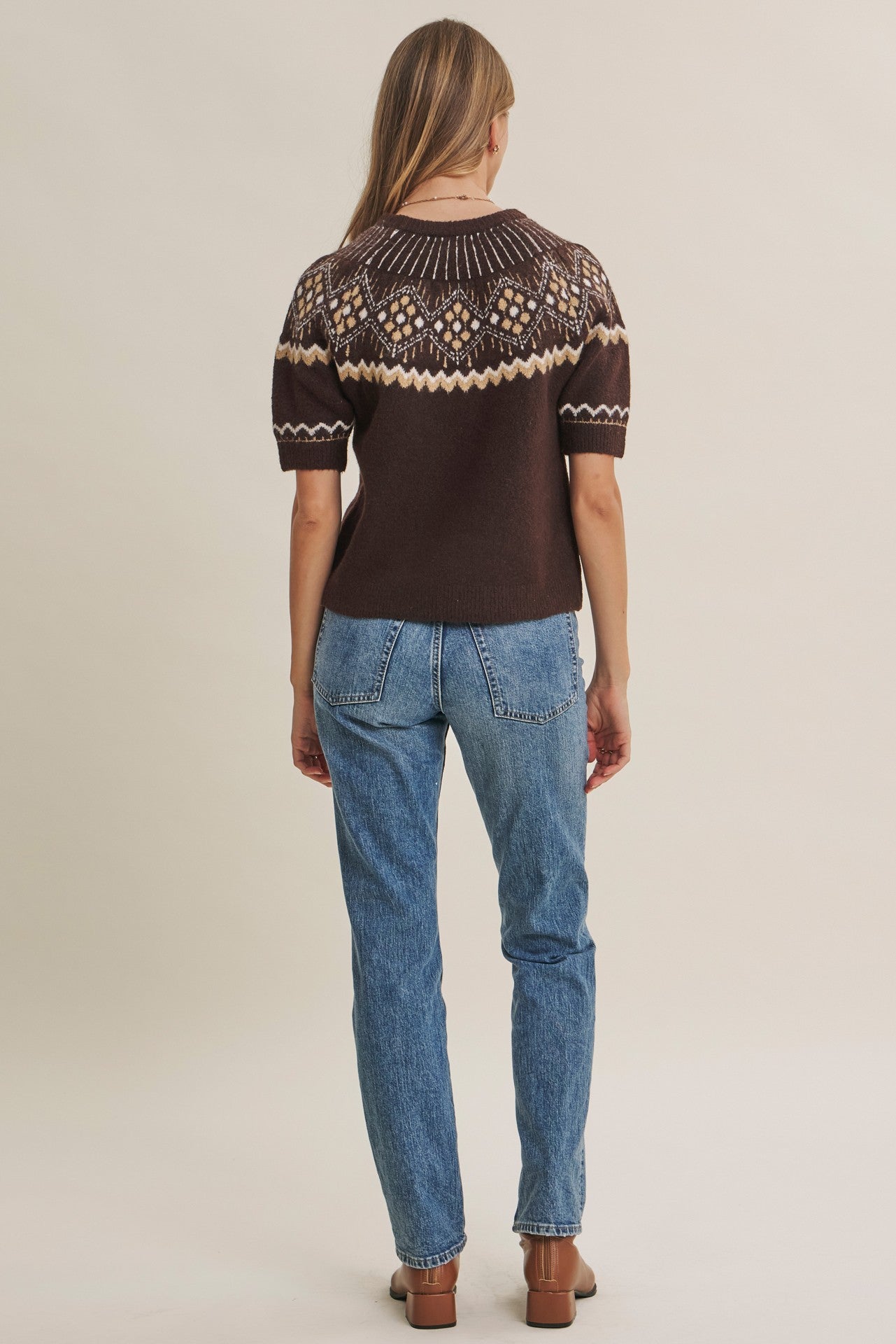 Short Sleeve Nordic Brushed Sweater Chocolate