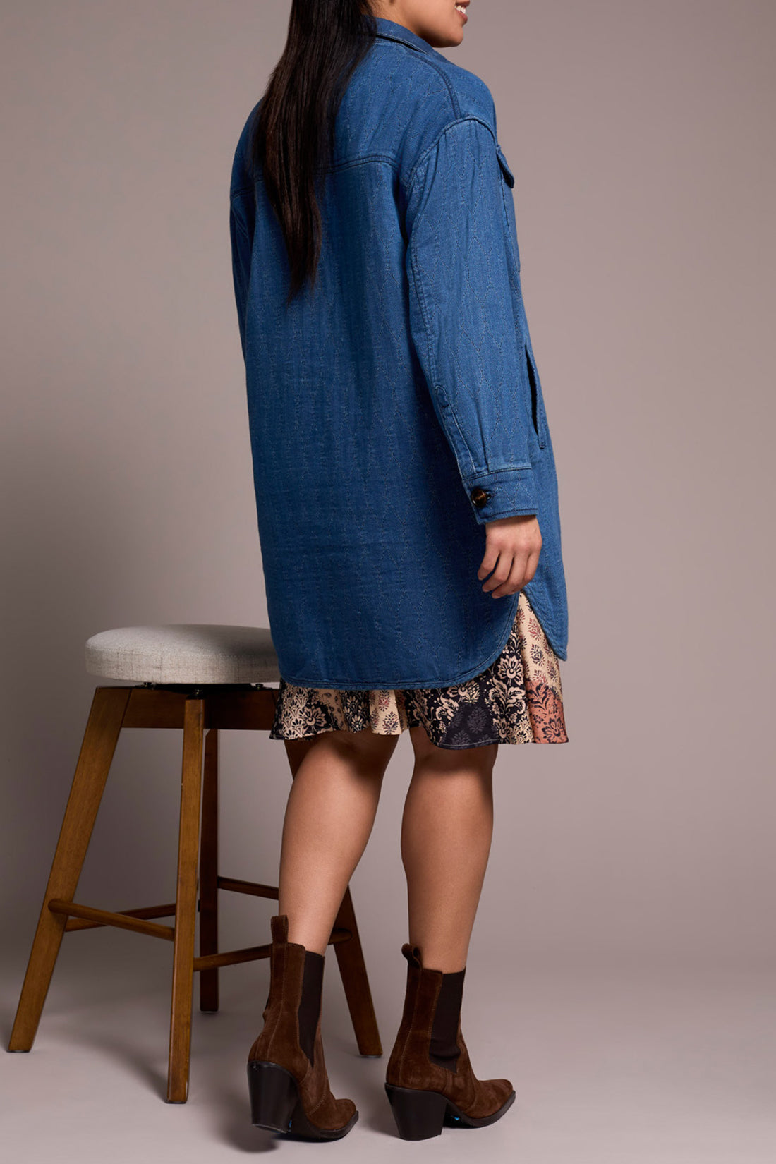 Long Button Front Quilted Jacket Blue Bliss