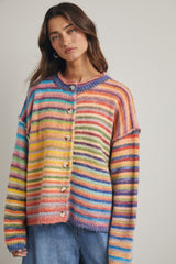 Rainbow Button Up Knit Sweater Cardi Sky + Purple