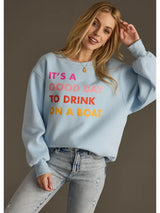 Drink On A Boat Graphic Sweatshirt Light Blue