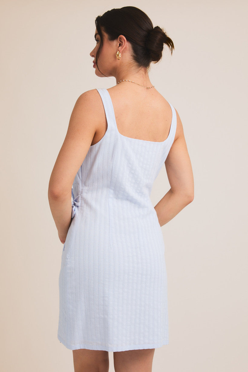 Square Neck Sleeveless Wrap Mini Dress Blue