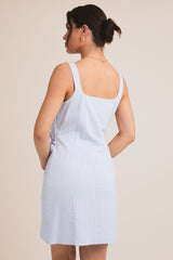 Square Neck Sleeveless Wrap Mini Dress Blue