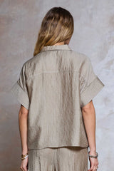 Crinkled Oversized Short Sleeve Blouse Dusty Sand