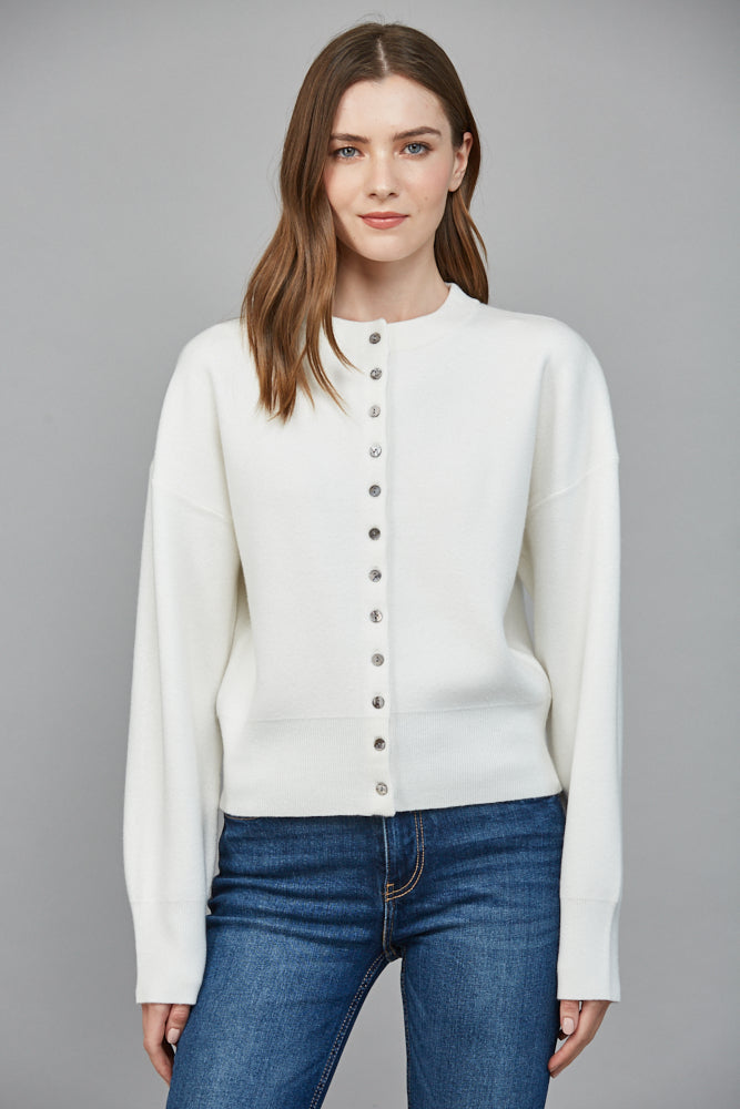 Round Neckline Button Cardigan Cream