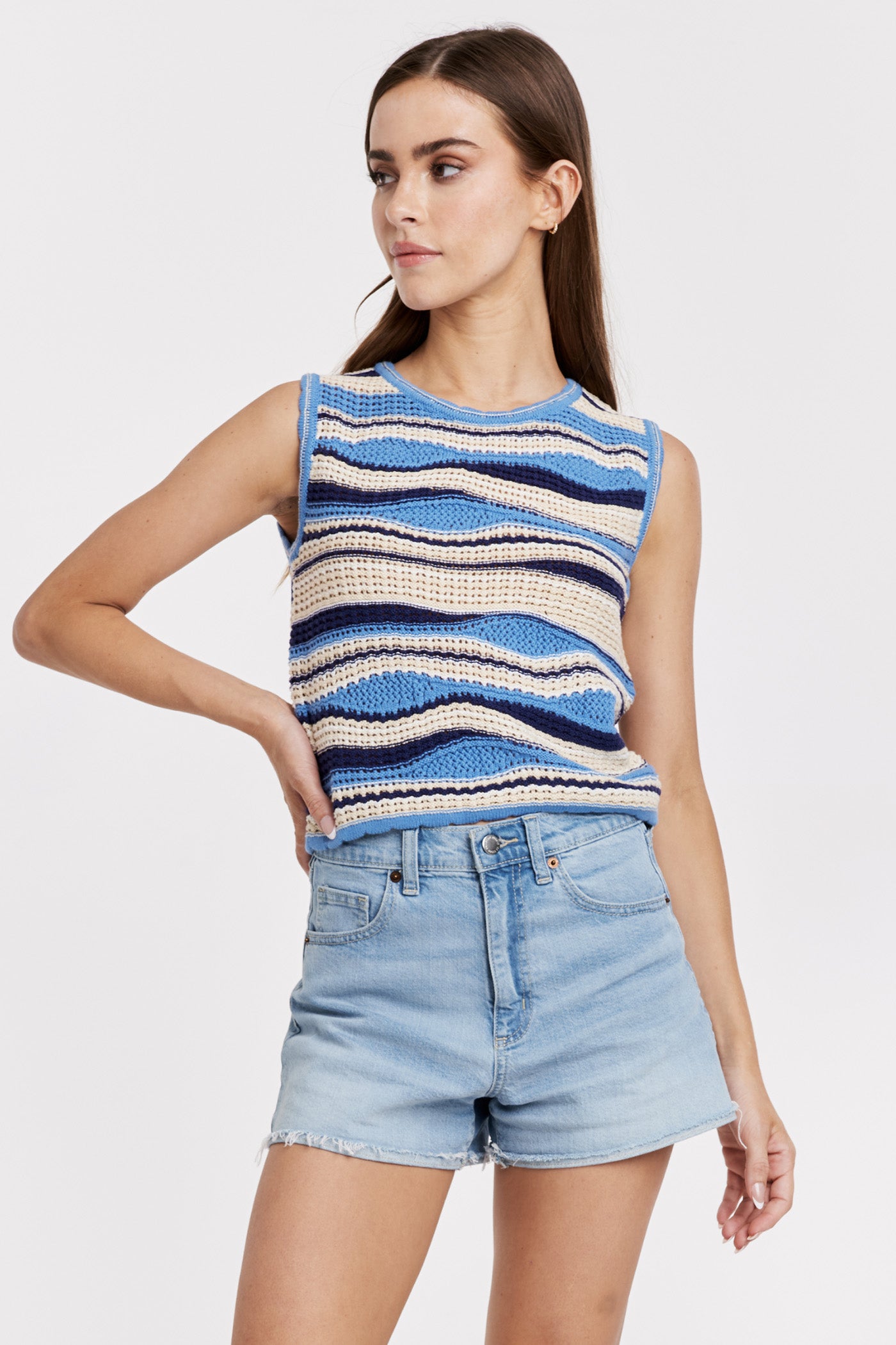 Sylvie Wavy Stripe Crochet Tank Stormy Blue Mix