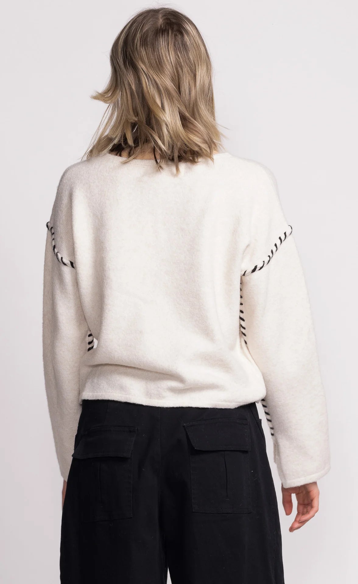 Joelle Whipstitch Crew Neck Sweater Off White