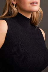 Textured Sleeveless Mock Neck Top Black