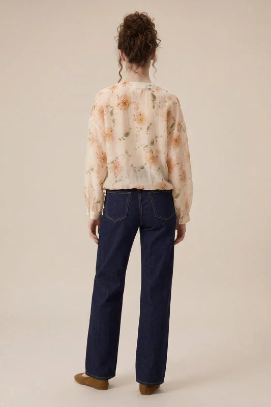 Watercolor Sheer Floral Bomber Jacket Peach Pink