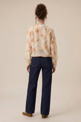 Watercolor Sheer Floral Bomber Jacket Peach Pink