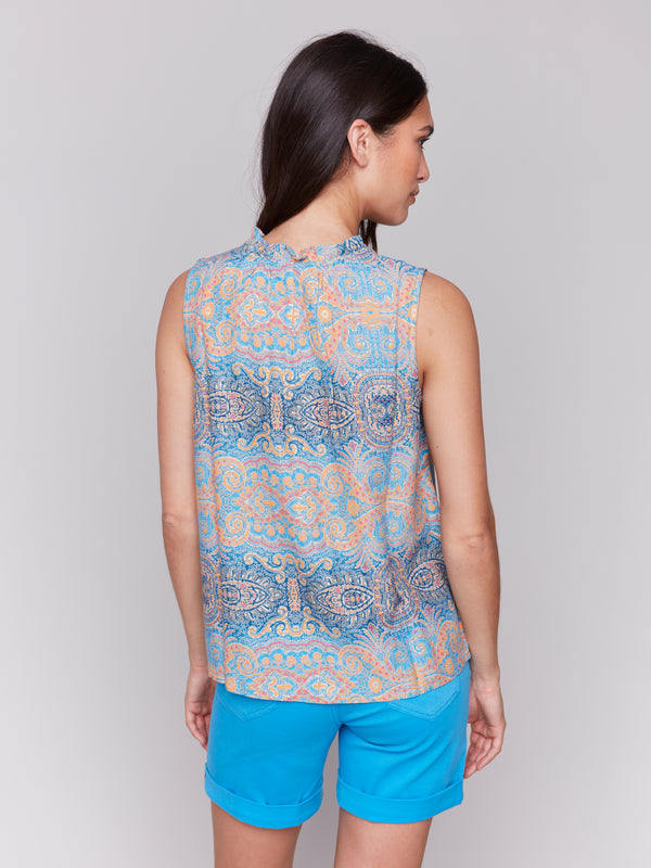 Sleeveless Ruffle Neck Top Papaya