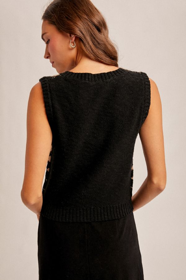 Vneck Slub Textured Vest Black