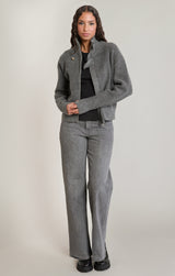Zip Up Bomber Sweater Dark Grey Melange