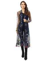 Midnight Canvas Floral Embroidered Sheer Duster Navy