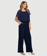 Chiffon Batwing Palazzo Jumpsuit Navy