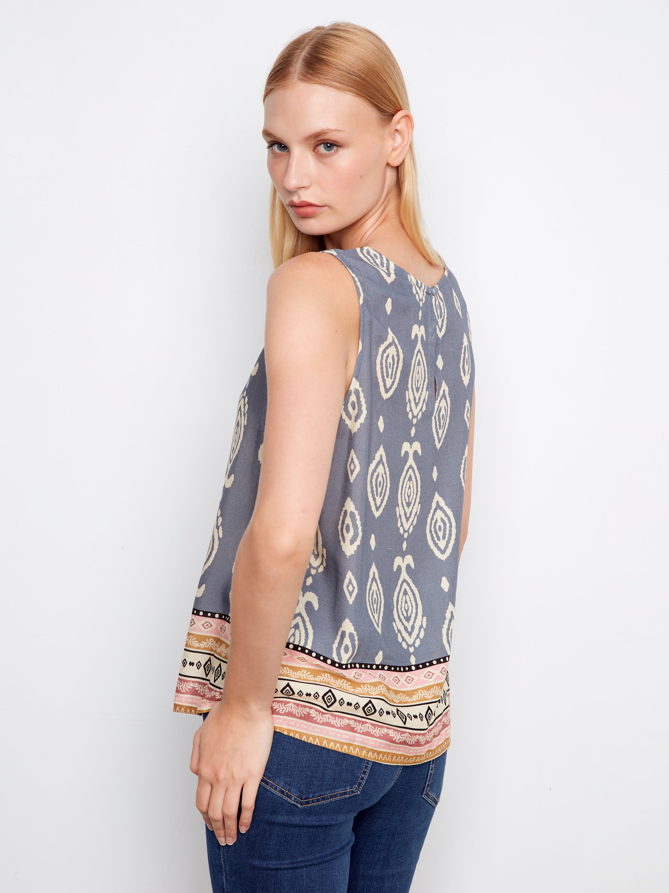 Sleeveless Printed Viscose Top Mural