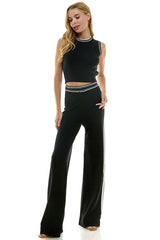 Stripe Details Sweater Tank + Pants Set Black