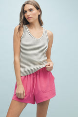 Stripped Rob Knit Vneck Tank Top Black + Cream