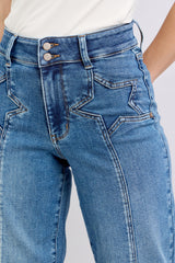 High Waist Star Front Seam Detail Wide Leg Jeans Medium