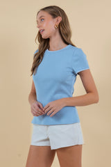 Whipstitch Detail Cotton Jersey Tee Powder Blue