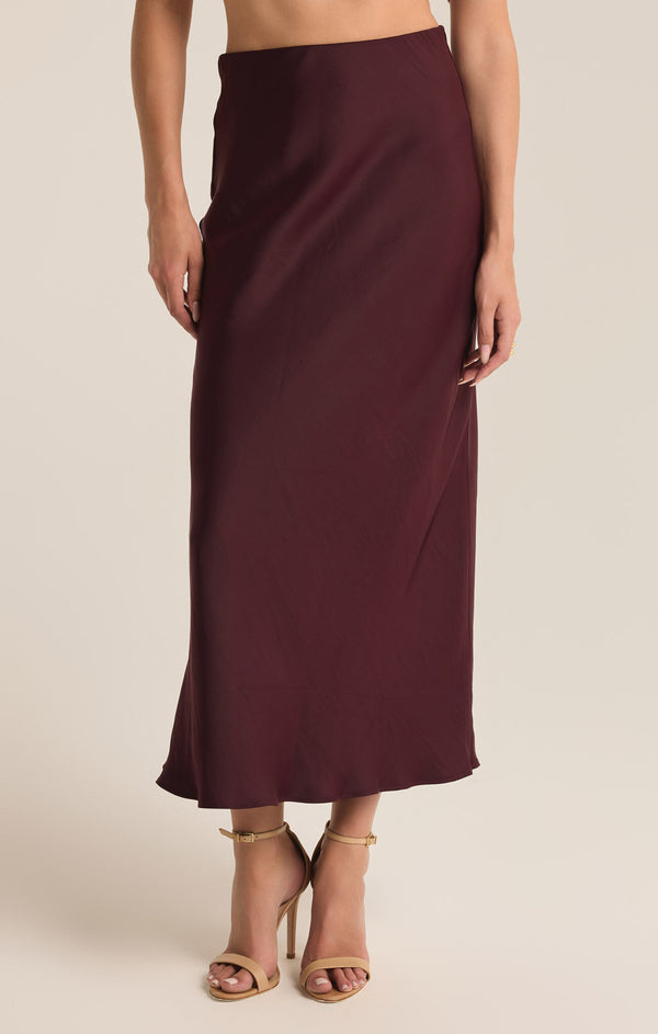 Europa Silky Sheen Midi Skirt Berry Wine