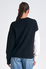 LOVE Contrast Sleeve Sweater Black + Off White