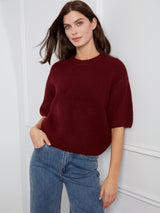 Solid Elbow Sleeve Balloon Shape Sweater Merlot