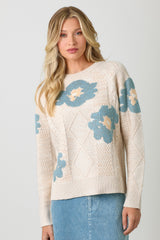 Mix Knit Floral Sweater Oatmeal Mix