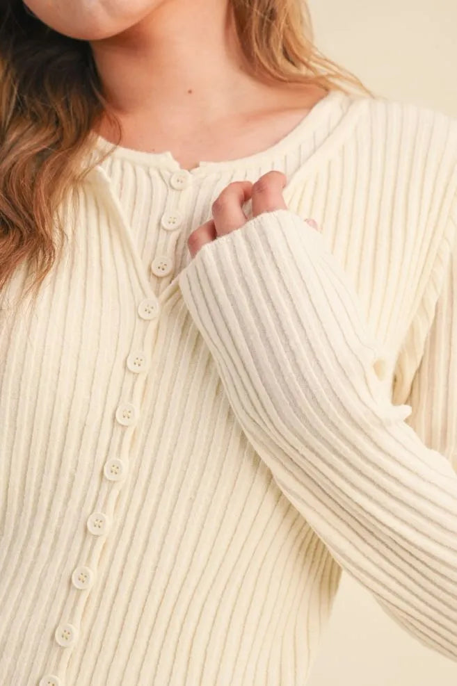 Two Fer Layered Button Cardi Top Cloud Dancer