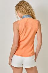 Washed Rib Thermal Contrast Button Down Tank Grapefruit